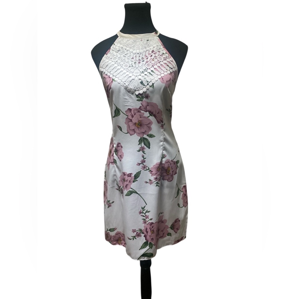 Fancyqube Chic Floral Crochet Halter Dress NWT XL